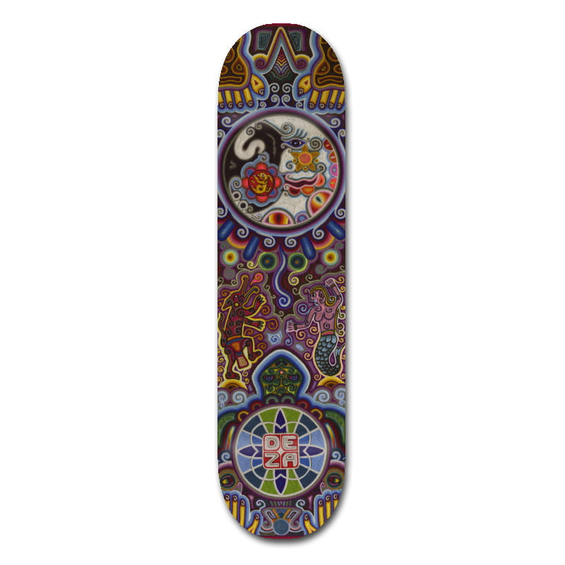 Tabla garantizada para su uso Profesional, compuesta de 7 capas de maple de Norte América. Serie inspirada en el Arte Huichol Mexicano. Arte orginal huichol realizado por artesano Roberto León y luego pasados a digital.